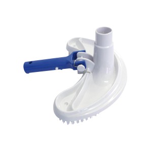 Weißer Poolsauger Basis mit blauem Griff und Bürsten für die Poolreinigung.