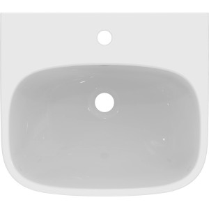 Ideal Standard i.life A Waschtisch, 50x44 cm, weiß, mit Hahnloch und Überlauf, Aufsicht.