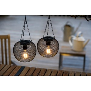 FlowerPower LED-Hängeleuchte Nina, 2er-Set, schwarz, Ø 14,5 cm. Solar-betriebene Gartenlaternen.