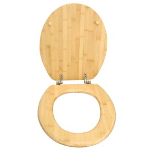 Wenko WC-Sitz Bambus Natur, Toilettensitz aus hellem Bambusholz mit Chrom-Metallbefestigung.