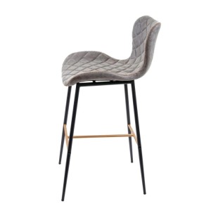 2er-Set Barhocker E55, grau mit Rautenmuster und goldfarbener Fußablage.