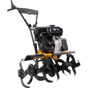 Texas TX611TG Benzin-Motorhacke mit schwarzem Hackwerkzeug und gelbem Rahmen.