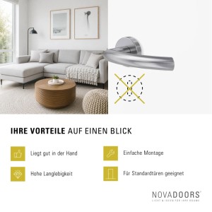 Novadoors Türgriffgarnitur Nova Amico aus Edelstahl, rosettenlos, in modernem Wohnambiente. Ideal für Innentüren.