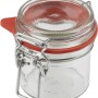 Dr. Oetker Bügelverschlussglas, 135ml, transparent, mit rotem Gummiring und Metallbügel.