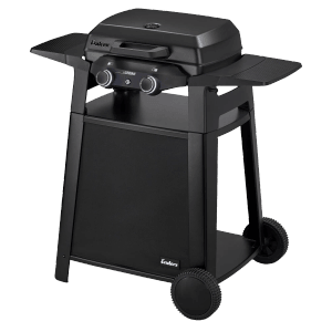Schwarzer Enders Elektrogrill eUrban 2 mit Trolley und Seitenablagen.
