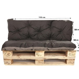 Setgarden Palettenkissen-Set, schwarz, mit Sitz- und Rückenkissen (120x50x50cm) auf Europalette.