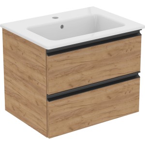 Ideal Standard Waschtisch-Paket Connect E, 60 cm, Goldeiche, mit Unterschrank und zwei Auszügen.