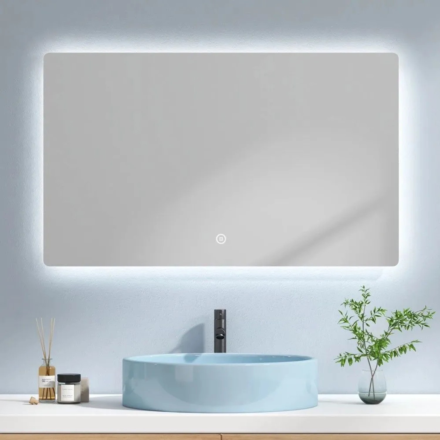 Emke Badspiegel mit Beleuchtung 100 x 60 cm LED-Spiegel mit Touchschalter Kaltweiß Dimmbare Helligkeit_6