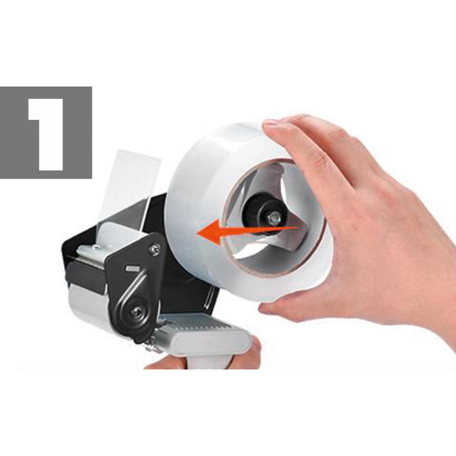 Packbandabroller mit braunem Packband (66m x 50mm) in Verwendung.