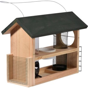 Dobar Multifunktions-Futterstation aus Kiefernholz, grün, mit 7 Futterplätzen für Vögel.