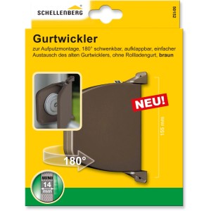 Schellenberg Aufschraubwickler Mini, braun, aufklappbar, 155mm Lochabstand für Rollladen