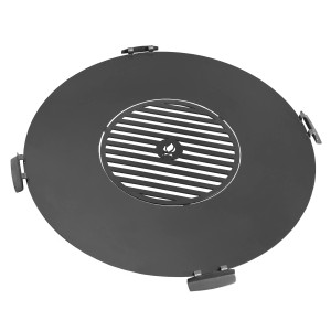 Schwarze CookKing Grillplatte aus Stahl mit Grillrost für Feuerschale, Zubehör für Grillutensilien.