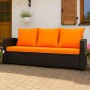 Orangefarbenes Gartenkissen-Set für 3-Sitzer Polyrattan Gartensofa, 170x60x50 cm.