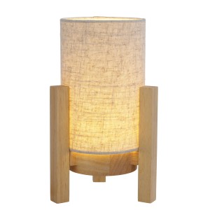 Näve LED-Tischleuchte Madita mit Leinen-Schirm und Holzfuß, naturfarben.