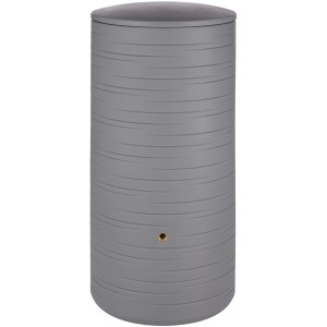 ARVES Regentonne Novara 280 l Platinum, graue Tonne mit Querrillen und Deckel.