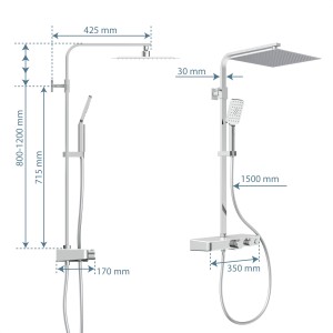 Schütte Ocean Überkopf-Brauseset mit Thermostat, Chrom/Weiß, mit Kopf- und Handbrause.