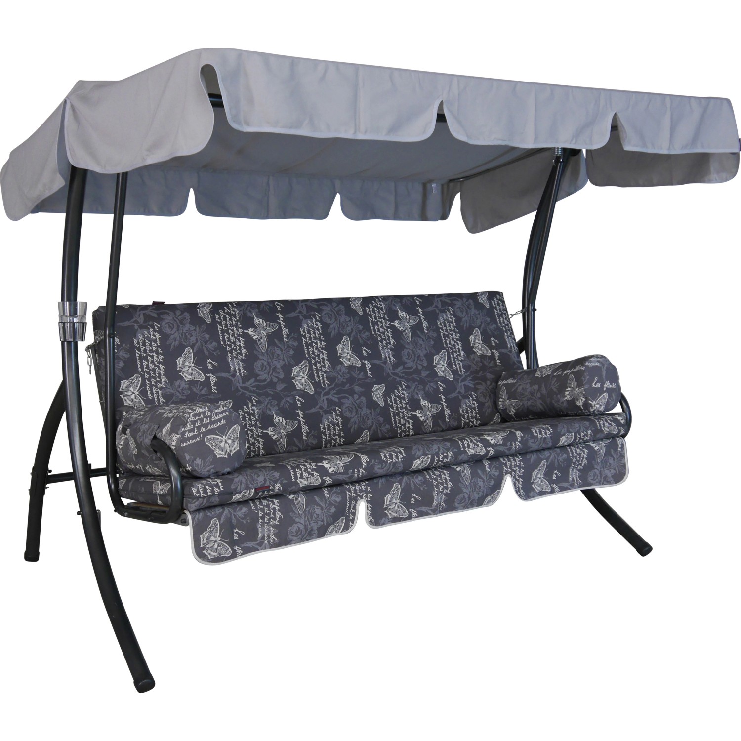 Graue Angerer Hollywoodschaukel Trend Schmetterling, 3-Sitzer mit Sonnendach und Kissen.