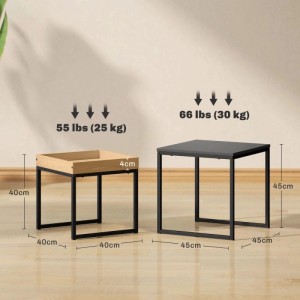 HOMCOM 2er-Set eckige Couchtische: schwarz (45x45cm, 30kg) und helles Holz (40x40cm, 25kg) mit U-Gestell.
