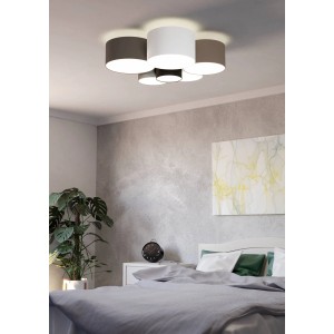 EGLO Deckenlampe PASTORE, 6-flammig in Braun, Grau, Schwarz und Weiß im Schlafzimmer.