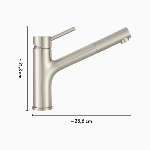 baliv Niederdruck-Küchenarmatur KI-1200 N in Edelstahloptik, Einhebelmischer mit Geschirrbrause.