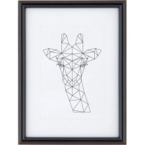Schwarzer Kunststoff Bilderrahmen (13x18 cm) mit Passepartout und geometrischer Giraffe.