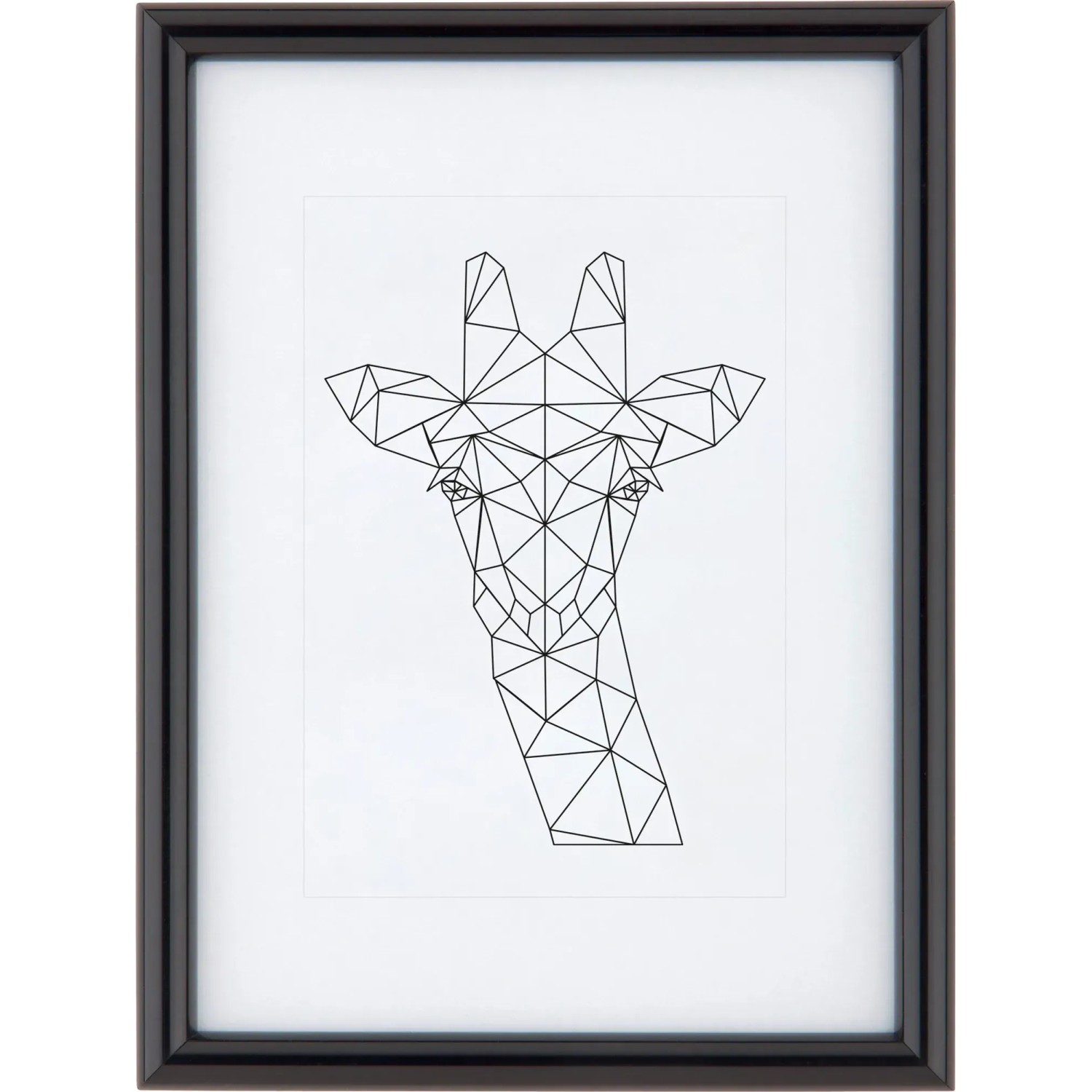 Schwarzer Kunststoff Bilderrahmen (13x18 cm) mit Passepartout und geometrischer Giraffe.