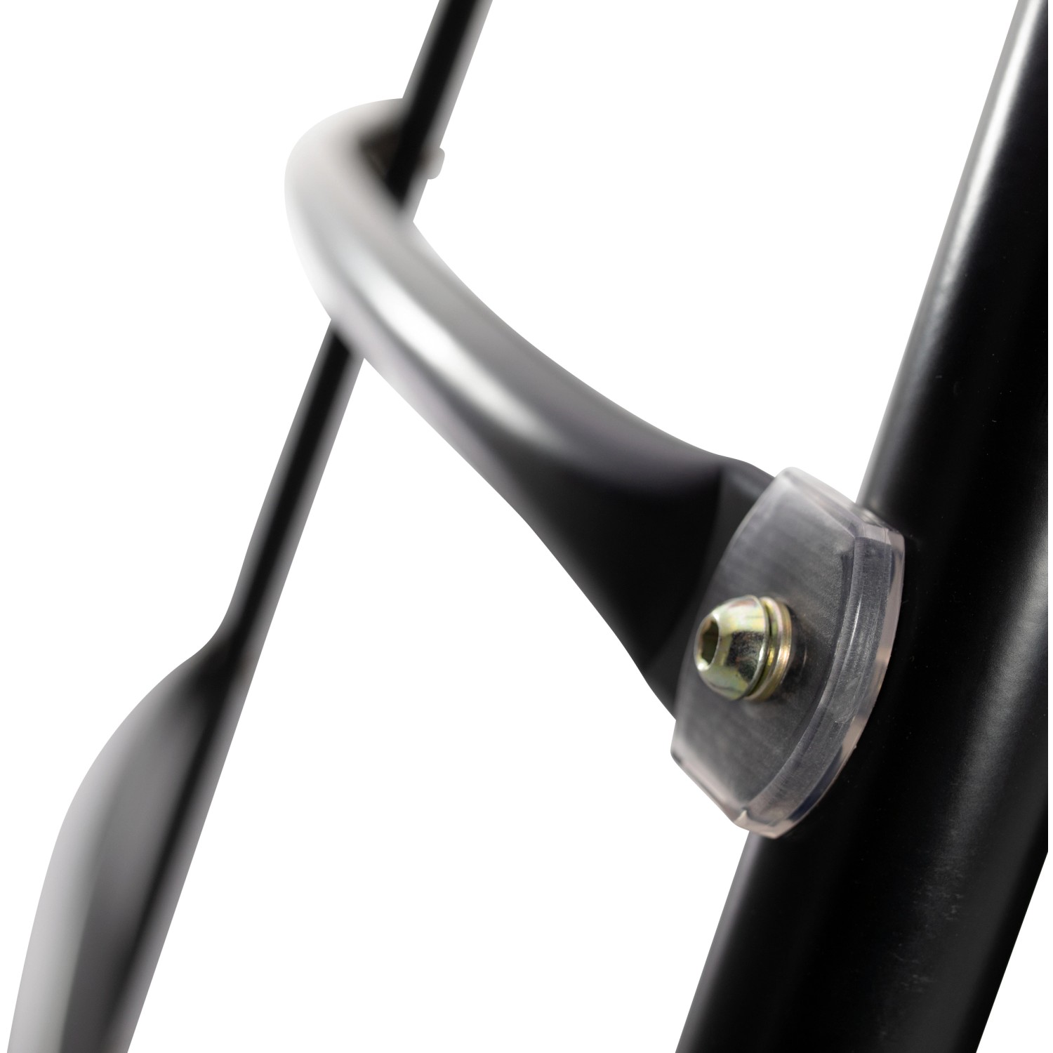 Detailaufnahme: Schwarzes Stahlgestell der TP Toys Sitzschaukel/Hängesessel UFO, verbunden mit Schraube.