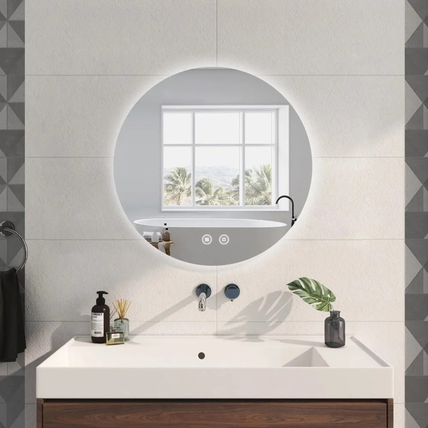 Emke Rund Badspiegel Antibeschlage 60cm Badezimmerspiegel mit Beleuchtung Helligkeit Einstellbar Kaltweiß_8