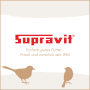 Supravit Logo mit rotem Schriftzug und zwei braunen Vogelsilhouetten. Winterfutter für Wildvögel.