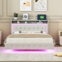 okwish Polsterbett 140x200cm mit USB LED Verstecktem Fußteil Beige ohne Matratze_4