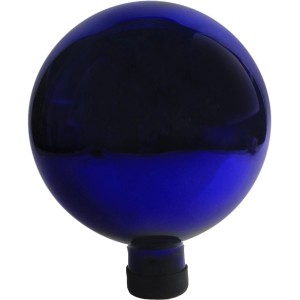 Blaue Rosenkugel (Ø 12 cm) aus Glas für die Gartendekoration.