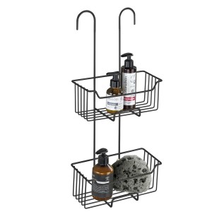 Wenko Thermostat-Dusch-Caddy Milo, 2 Etagen, schwarz, mit Duschutensilien.