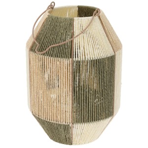 Grün-naturfarbene Laterne mit Papiergeflecht und Glaseinsatz, Ø 24x34 cm.