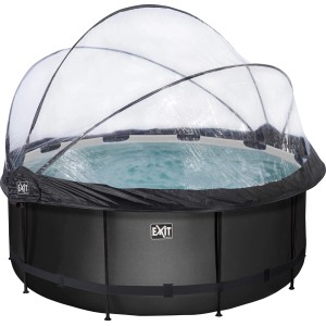 Runder Exit Black Leather Pool ø 360 mit Abdeckung, Sandfilterpumpe und Wärmepumpe.