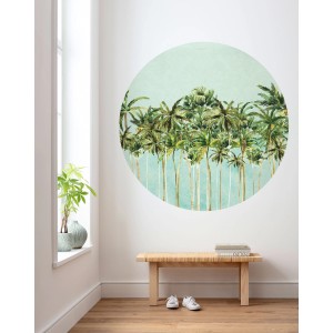Selbstklebende, runde Vliesfototapete mit Kokospalmen Motiv, Durchmesser 125 cm.