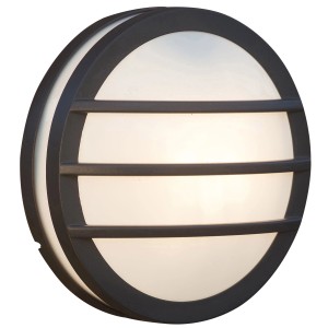 Moderne, runde Außenwandleuchte Seine in Anthrazit mit weißem Kunststoffdiffusor.