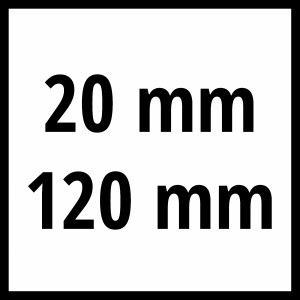 Abbildung der Maße 20 mm und 120 mm für die Einhell Ausblaspistole Lang.