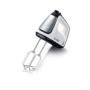 Severin Handmixer HM 3830 in Schwarz-Weiß mit Rührbesen und Knethaken.