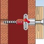 Illustration: Fischer Duopower Dübel 8x65 mit Schraube in Wand und Holz.
