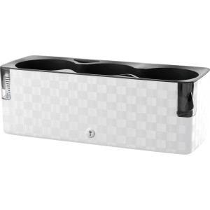 Weißer Kräutertopf für 3 Pflanzen mit Bewässerungssystem und Wasserstandsanzeige.