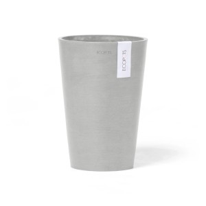 Ecopots Vase Pisa, weißgrau, 14x20 cm. Schlichte, zylindrische Blumenvase für Innen und Außen.