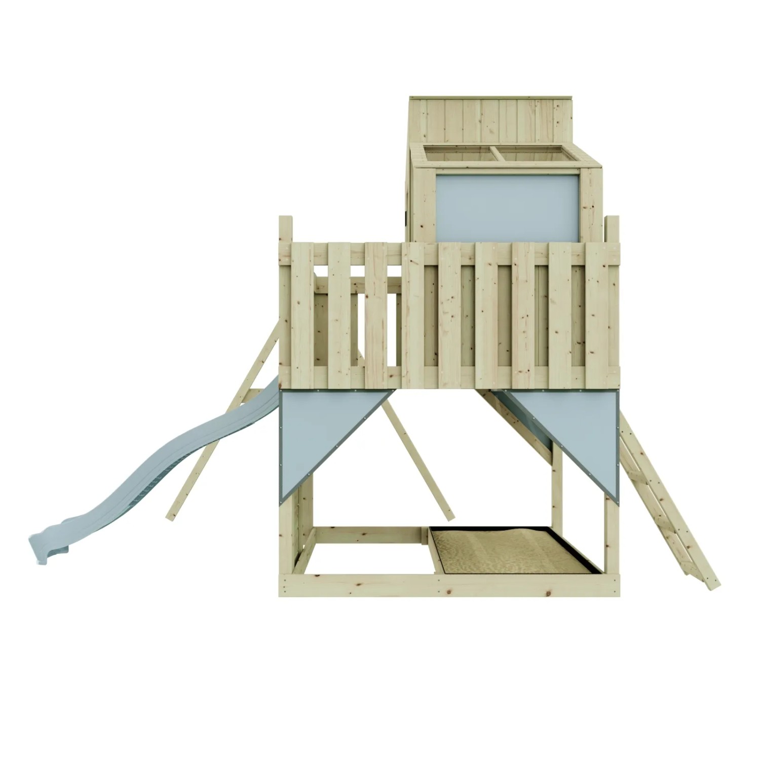 PolarPlay Kinderschaukel Lotta Eisblau mit Rutsche und Kletterwand aus Holz.