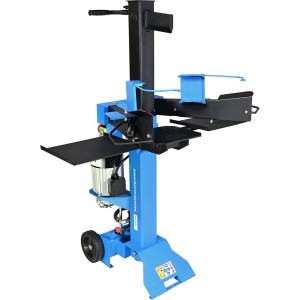 Güde Holzspalter GHS 500/7 TED, stehender Holzspalter mit blauem Gehäuse und schwarzem Spaltkeil.