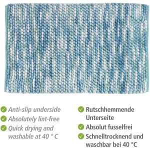 Wenko Badteppich Urdu Aqua, 60x90 cm, mit Melange-Effekt. Flauschiger Badvorleger für Badezimmer und Gäste-WC.