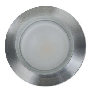 Silberner LED-Einbauspot Commo für Feuchträume, Ø 8,5 cm.
