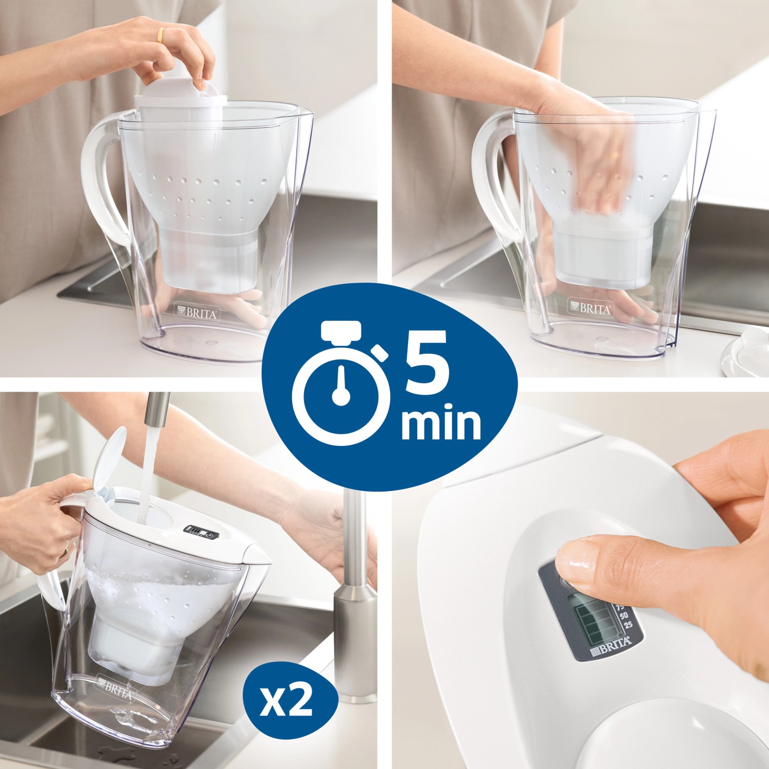 Brita Maxtra+ 3er Pack: Kartuschensystem für Brita Wasserfilter zur Reduzierung von Kalk und Chlor.