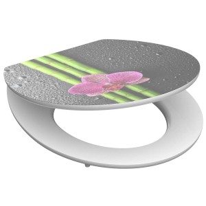 Schütte WC-Sitz Asia mit Holzkern und Absenkautomatik, Dekor mit Orchidee und Bambus.