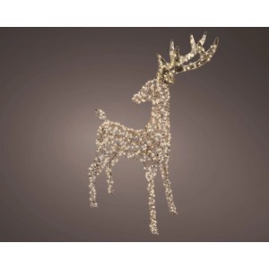 Goldene LED-Rentier-Figur 130 cm mit warmweißen Lichtern. Ideal als Weihnachtsfigur für außen.
