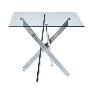 okwish Esstisch mit GlasTischplatte KreuzGestell KuecheWohnraum 80x80x75cm Silberfarben