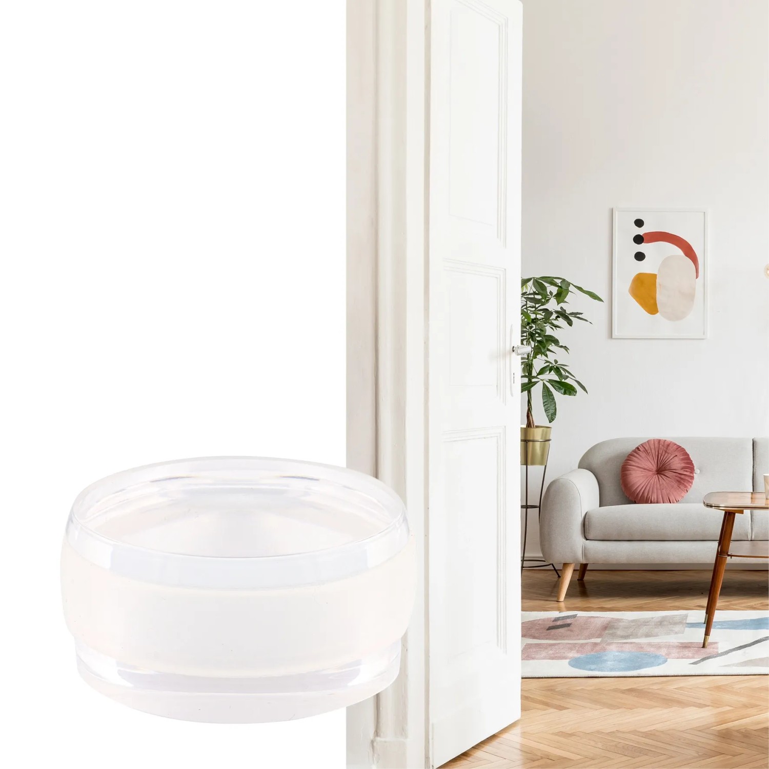 Wagner Bodentürstopper Clear, selbstklebend, Ø 45 mm. Transparenter Türpuffer für glatte Böden.